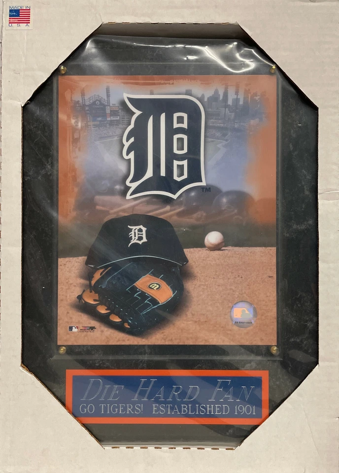 *OFERTA* PLACA DE PARED ENMARCADA TIGRES DETROIT ABANICO DURO 8X10 FOTO-HOMBRE CUEVA-12X15 Foto 2 de 3