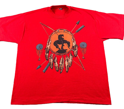 Vtg 90's Native American Dreamcatcher Screen Stars Best Horse T Shirt Large Red