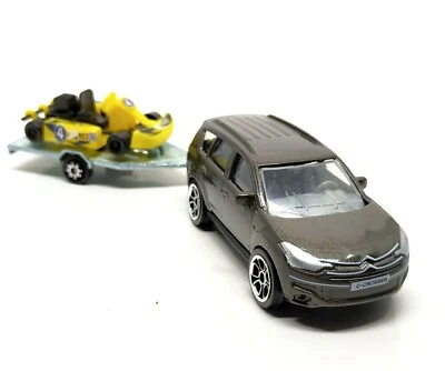 Majorette Citroen C Crosser Gray with Yellow Go Kart Trailer 1:64 no Package - Image 1 of 4