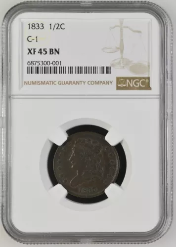 1833 Classic Head Half Cent - C1 Variety - NGC XF45 BN