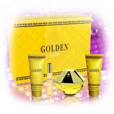 4tlg Geschenkset Frauen Parfum Set Golden Lady Damen  EDP Body Lotion Shower Gel