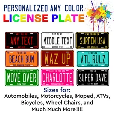 Any Text Any Color Personalized License Plate Design For Auto ATV Bicycle Bike