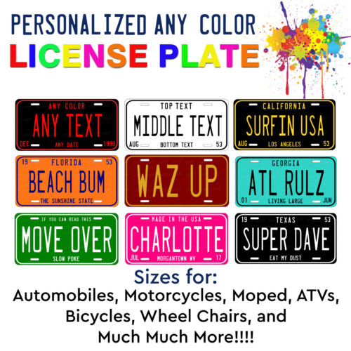  Any State Any Color Custom Personalized License Plate For Auto ATV Bike Bicycle - Picture 1 of 11