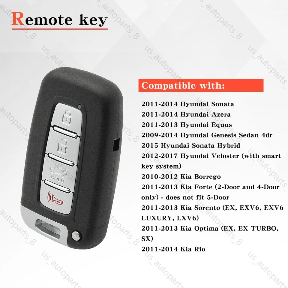 Para 2010 2011 2012 2013 2014 Hyundai Genesis cupé coche mando a distancia llavero 4B Foto 4 de 4