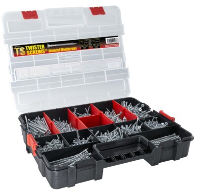 Twisterschrauben 1280 Stück Multi Auswahlbox, patentierte Holzschrauben, Kunststoffbox