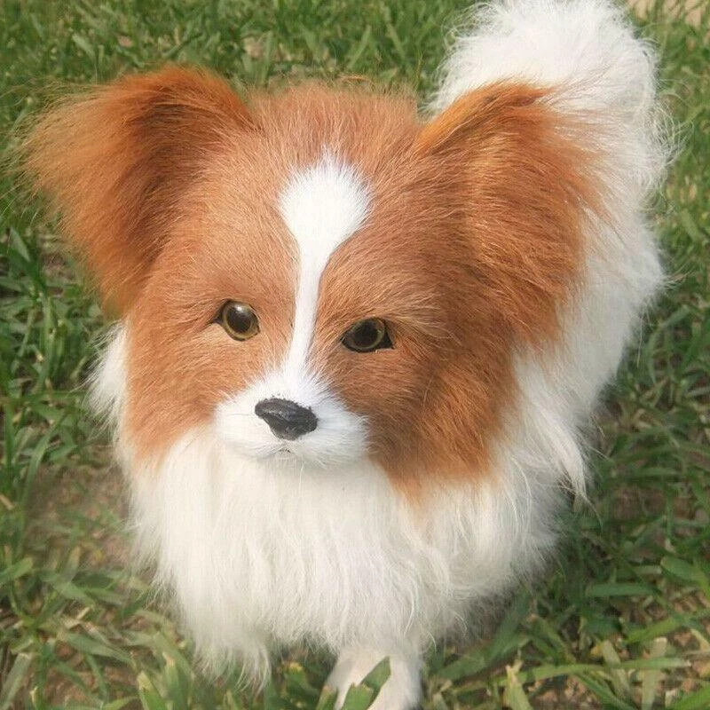 Realistic Lifelike Plush Papillon Dog Toy Large Doll Stuffed Animal Kid Gift FUZ