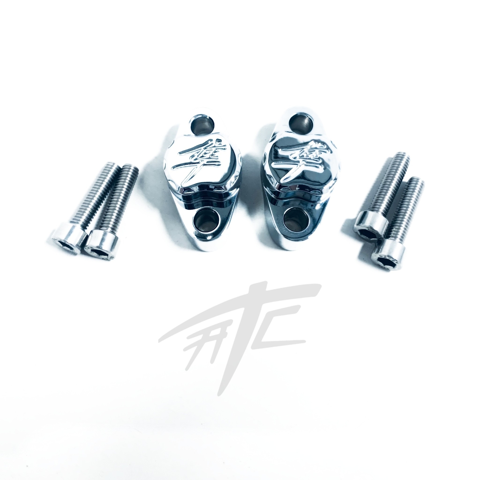 HAYABUSA CHROME HANDLE BAR CLAMPS KANJI ENGRAVED FOR 1999-2007 SUZUKI HAYABUSA