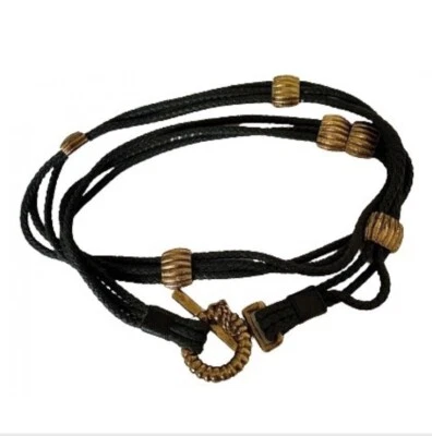 Georges ReCh années 80/90 Ceinture Cuir Macramé Noir Et Métal Or - - Photo 1/4