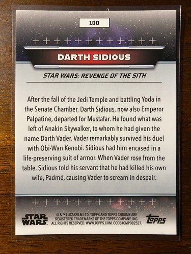 2024 Topps Chrome Star Wars Hyperspace Darth Sidious #100 Mustafar - Foto 2 di 2