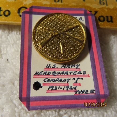 Vintage 1920s United States Army Headquarters Company i Screw Back Pin