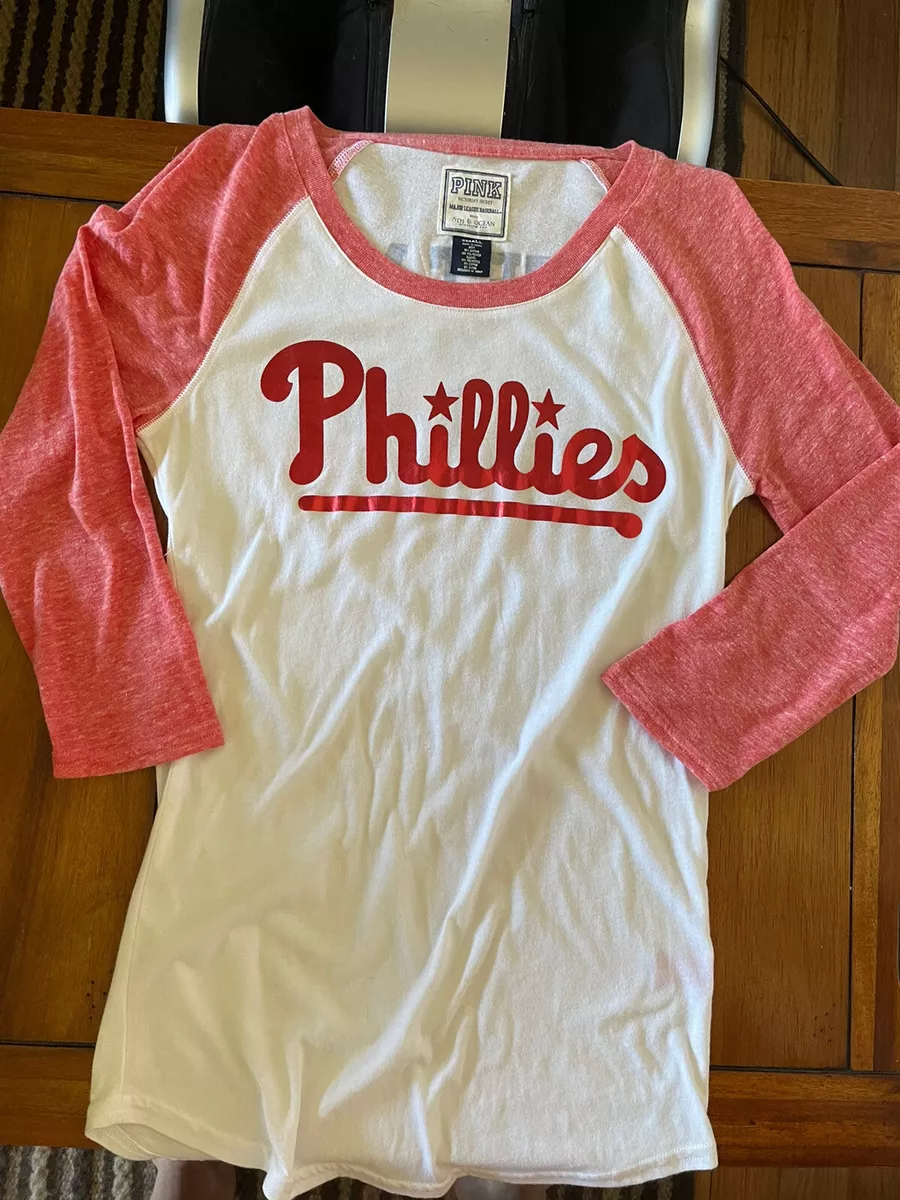 NWOT 5th Ocean PINK Sm Wht Red Phillies Shirt Meet Me In The Dugout 3 4 Sleeve