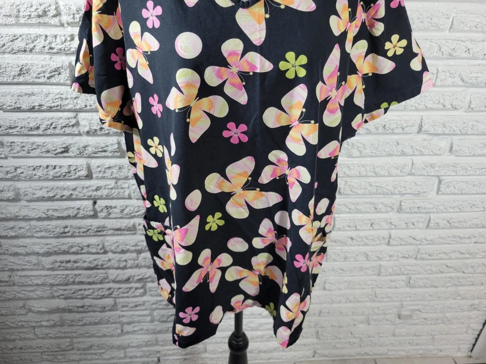 SB скрабы унисекс Топ 2 X коротким рукавом бабочки карманы черный цветочный хлопок - Изображение 4 из 4