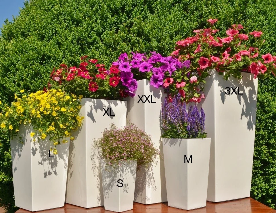 Blumenkübel Creme Hochglanz Eckig Pflanzkübel Einsatz 6 Größen BLUMENTOPF - Bild 2 von 4