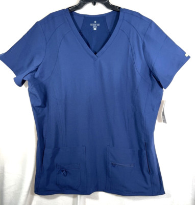 Med Couture Activate Navy Stretch Scrub Top Short Sleeve Women's 3XL 4Pocket NEW