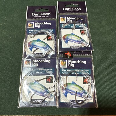 4 Packs Danielson Salmon Mooching Rigs 25lb Matzuo Hooks RMF25-4/0-5/0 Fixed Tie