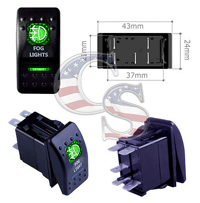 S3 Green LED Rear Finger 12V 20A 10A 5-pin Rocker Waterproof Switch Car