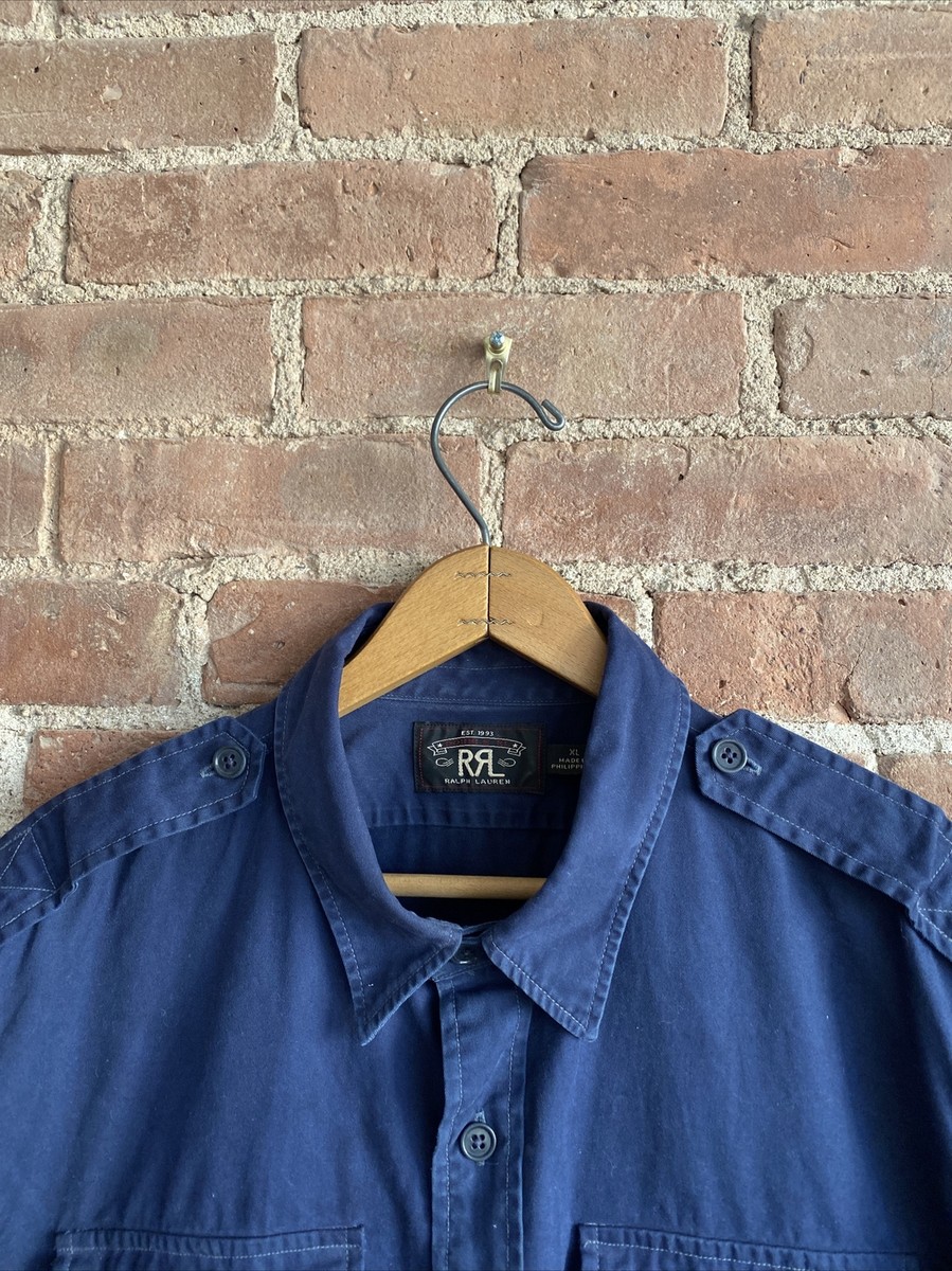 Vintage RRL Ralph Lauren Military Shirt, Sz XL Navy Blue, 100