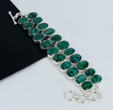 Elegante Gemma Smeraldo a Mano Bracciale 925 Argento Sterling Gioielli da Donna