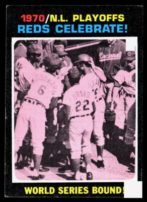 1970 NL Playoff Summary - Reds Celebrate! LCS 1971 Topps #202    EX