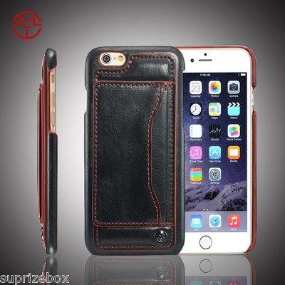 Coque IPhone 6/6s Plus – Simili Cuir Noir Fine Avec Kickstand Et Anneau