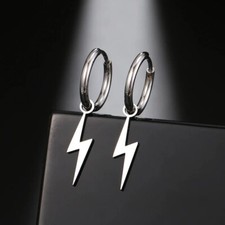 Lightning Bolt Hoop Earrings in Stainless Steel Gold or Silver womens gift