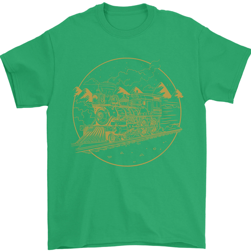 Gold Locomotive Steam Engine Train Spotter Mens T-Shirt 100% Cotton - Picture 64 of 95