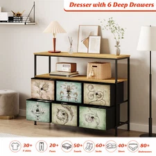 Retro Chest of Drawers 6 Drawer Dresser Storage Cabinet Chest w/Handles for Home