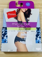 2 Pack Hanes Microfiber Lace Cheeky Bikinis Size L/7 Soft Smooth Stretch Fabric