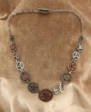 SteamPunk Cosplay Victorian Clock Gears Chain Necklace, NEW UNUSED