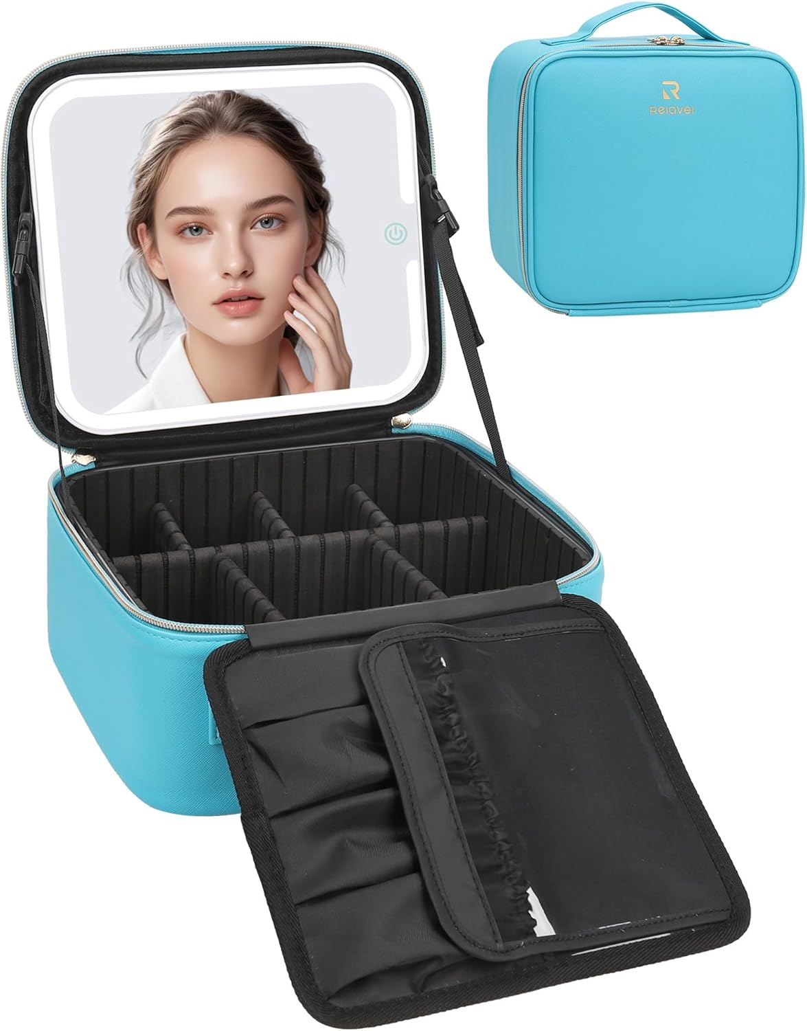 Makeup Bag with Light up Mirror, Makeup Case Travel Cosmetic Bags Brush Organize-image
