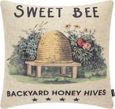 Sweet Bee Pillow Cover 18X18 Inch Retro Summer Decoration Farmhouse