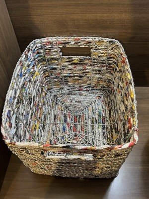 Pier 1 imports Handmade Multicolor Woven Paper Storage Basket Medium Square