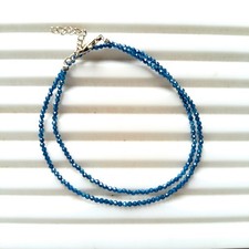 Dark Blue Sapphire Beaded Necklace, 4mm Faceted Rondelle Bead, Blue Beads Neckl