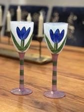 Two Kosta Boda Tulip Wine Glasses