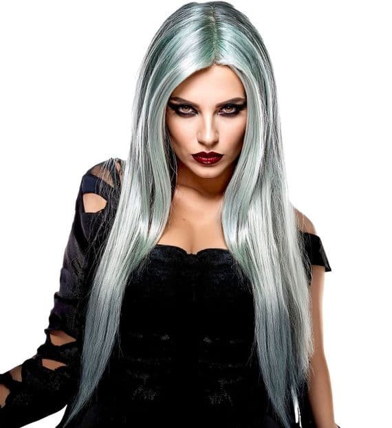 Ladies Halloween Zombie Wig Long Grey Horror Fancy Dress Hair