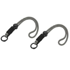 2Pcs Paracord Lanyard Keychain with Spring Ring, Wavy Design, Black, Grey