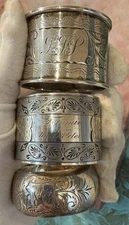 Three (3) Antique Sterling Silver Napkin Rings Monogramed Script