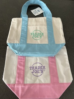Trader Joe s Mini Pastel Canvas Tote Bags Pink & Blue NWT