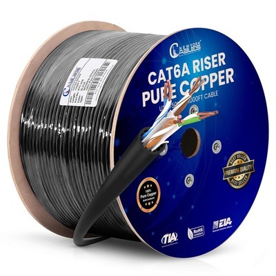 Cat6a Riser Cable 1000ft | 100% Solid Bare Copper | 750MHz, PoE++, 23AWG, UTP