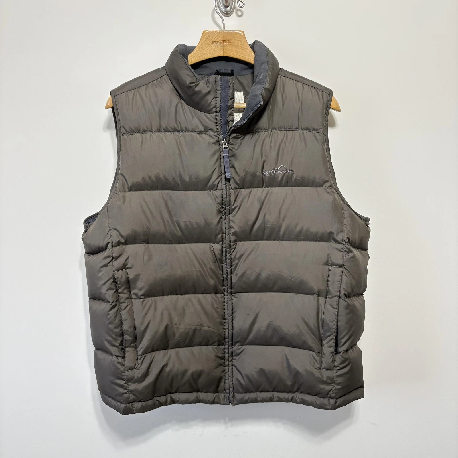 Eddie Bauer Down Puffer Vest Premium Mens XL Green Full Zip Quilted Outdoors