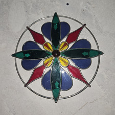 Multicolor Stained Glass Suncatcher Window Panel, Abstract, Glass Metal, 8"