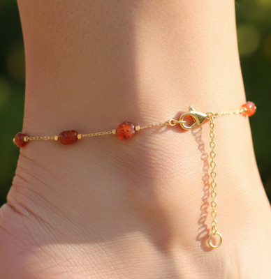 Boho Gold Tone Chain Anklet Minimalist Red Coral Style Beaded Designer Anklet