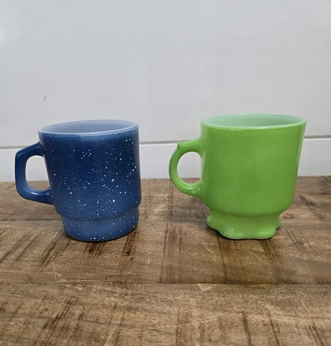 Pair of Vintage Anchor Hocking Fire-King Milk Glass Mugs.Grandma. Hot Coffee/Tea