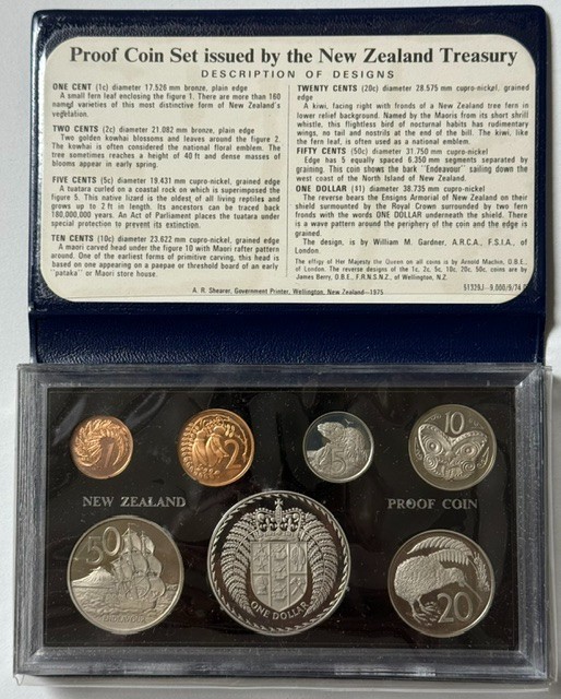 NEW ZEALAND - (7) Coin Proof Set -1975 - Km-PS16 - OGP!