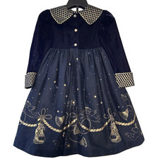 Vintage Daisy Kingdom Velvet Navy Blue Angel Christmas Dress Girls 4
