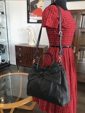 RED VALENTINO Leather Tote Bag Black Bow Detachable Strap Made in Italy