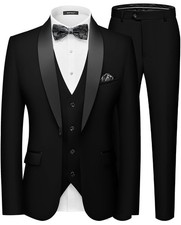 Men's Slim Fit 3 Piece Suit Button Solid Shawl Lapel Blazer Jacket Vest Pants...