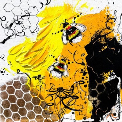 Hummel Gemälde Leinwand Honig Abstrakt Mischtechnik Kunstwerk Deko Signiert Kunst