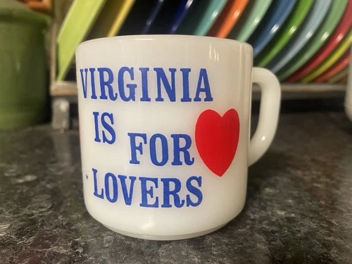 Vintage Federal Glass Mug Virginia Is For Lovers Red And BLUE HTF Rare!