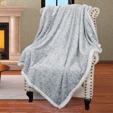 Grey Sherpa Throw Blanket, Super Soft Fluffy Fuzzy Comfy Velvet Plush Fleece ...